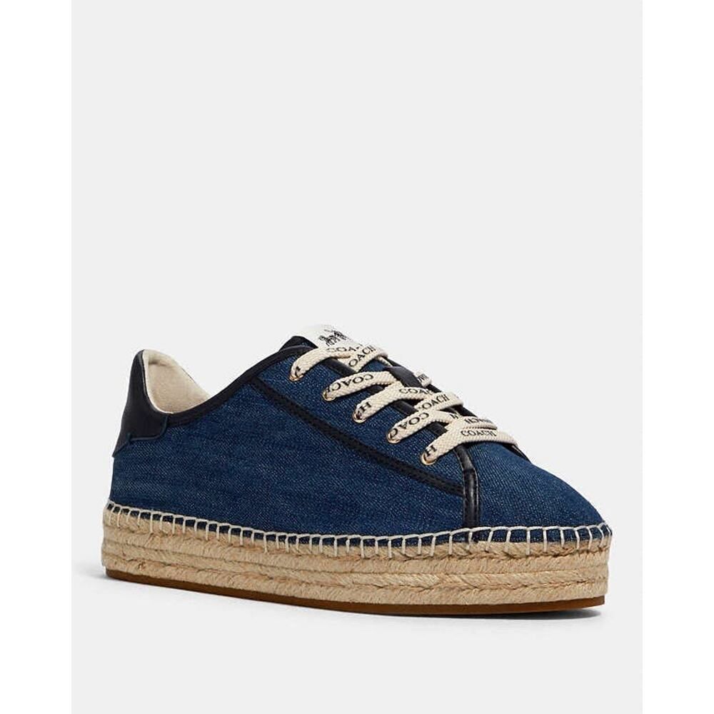 NEW Coach Cate Denim Espadrille Sneakers sz 7.5 Blue Jute Platform Summer Shoes - Picture 3 of 7
